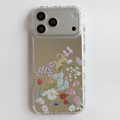 CUTECASE 草花柄ミラー iPhone17Pro/17ケース きれい iPhone17Promax/16Pro/15ケース かわいい 光沢感 丈夫CM6192