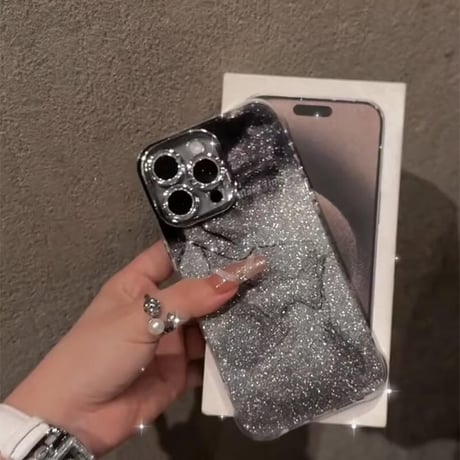 CUTECASEぼかしブラック iPhone16/16plusケース 耐衝撃加工 iPhone15Pro/14/13pro/12クリアケース キラキラ かわいい レンズ保護CM4816