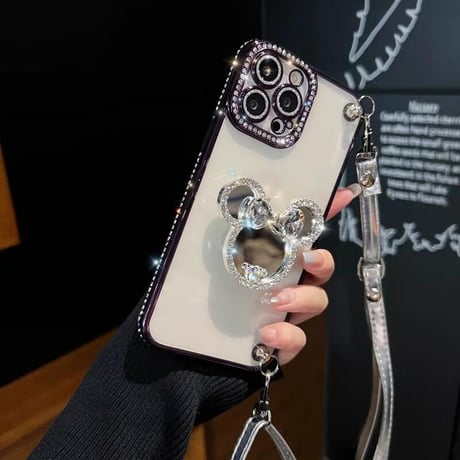 CUTECASE ショルダーストラップ付 iPhone16/16Proケース ダイヤ鏡グリップ/ジュエリー iPhone15/14Pro/13カバー おしゃれ 多機能CM5425