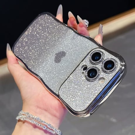 CUTECASE ハート柄 iPhone17/17Proケース キラキラレンズフイルム付 ラメ iPhone17ProMax/Air/16ケース ウェーブデザイン 落下防止CM5812