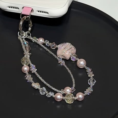 CUTECASE ピンク星 パール スマホストラップ ダイヤ チェーンストラップ キラキラ バック/キーチェーン ファッション 美しい エレガント 人気CM5788