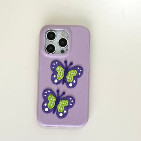 CUTECASE革刺繍蝶デザインiphone15proケースC6029
