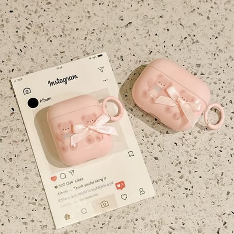 CUTECASE リボン熊ちゃん Airpods4/Pro3ケース ピンク 韓国っぽ Airpods 3カバー AirpodsPro2/1 リング付 可愛すぎ プレゼントにおすすめ CM6068