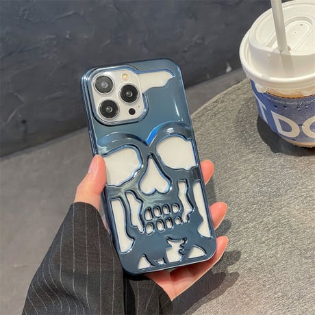 CUTECASEドクロ iPhone15pro/14promaxケース 透かし彫りスカル iphone13/12/11カバー カッコイイ メッキ 頑丈ギフトCM2311