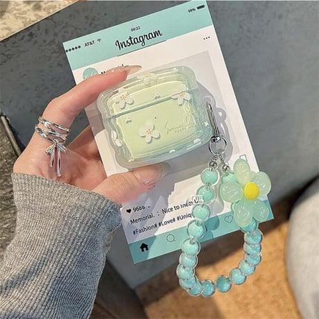 CUTECASE 花柄 Airpods4ケース チェーン付 淡色 AirpodsPro2ケース エアーポッズ3/2 かわいい ギフトにおすすめCM5582