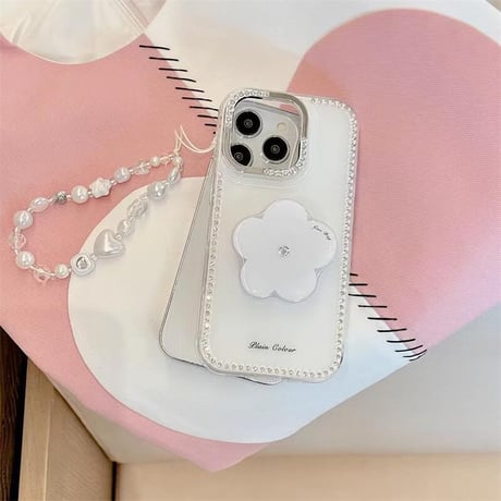 CUTECASEダイヤ花グリップ iPhone16pro/16ケース ジュエリー iphone15pro/14/13/12proカバー ストラップ 綺麗 上品高級感CM5121