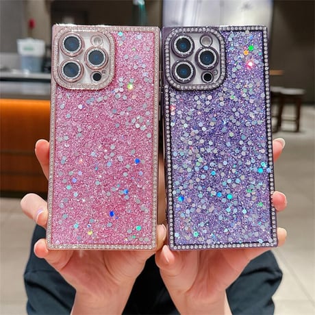 CUTECASEキラキラスクエア iPhone16/16Proケース ジュエリー/ラメ iPhone15promax/14/13Proカバー 四角 おしゃれ カメラ保護CM5468