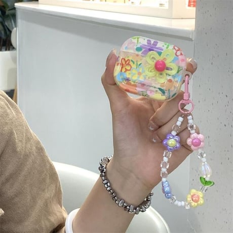 CUTECASE 綺麗花柄 Airpods4ケースカバー 花ストラップ付 AirpodsPro2ケース airpods3/2ケース 可愛い ギフトにおすすめCM5548