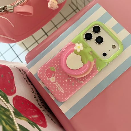 CUTECASE ストーベリーミラーグリップ iPhone17pro/17ケース MagSafe対応 iPhone16pro/15ケース 美味しそう 可愛いCM6006