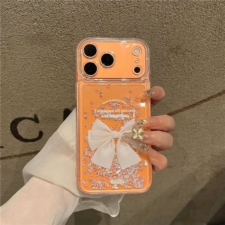 CUTECASE 動くダイヤ入り iPhone17Promaxケース リボン柄 アイフォン16/15promax/14/13/12/11カバー 女子力高い ギフトにおすすめCM5772