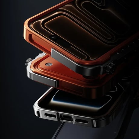 CUTECASE iPhone17Promaxケース 360度完全に包まれた傷防止および落下防止のアルミニウム合金素材サイバーパンクスタイル装甲保護
