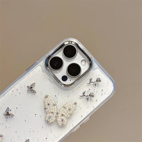 CUTECASEパール/ジュエリー蝶々 iPhone16/16Proケース ストラップ付 iPhone15Pro/14/13proカバー 華やか キラキラ 高品質 CM5150