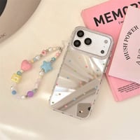 CUTECASE カラーハート柄 iPhone17pro/17カバー ミラー iPhone16/15pro/14ケース 可愛いストラップ 春夏向けCM6221