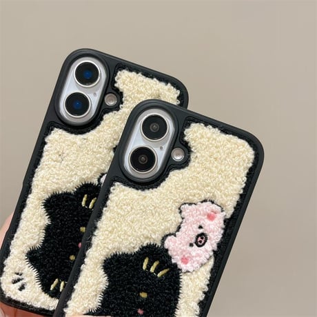 CUTECASE毛織物 iPhone16Pro/16ケース 刺繡 猫 iPhone15Pro/14Promax/13カバー 耐衝撃 頑丈 ギフトに最適 CM4811
