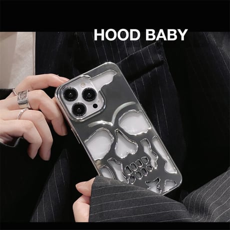 CUTECASEドクロ iPhone15pro/14promaxケース 透かし彫りスカル iphone13/12/11カバー カッコイイ メッキ 頑丈ギフトCM2311