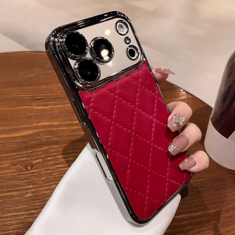 CUTECASE上品iPhone17Promaxケースレザー レンズ保護フィルム付 iPhone17Pro/16Pro/15カバー オトナ可愛い キルティングデザイン CM5849