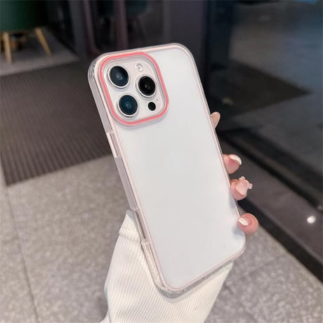 CUTECASEパステルカラー iPhone16/16Proカバー 指紋防止 半透明 アイフォン15promax/14/13カバー カラーライン シンプル風 CM5418