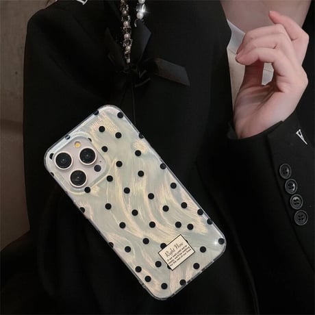 CUTECASE水玉模様 iPhone15/15proケース リボンストラップ付 iPhone14/13pro/12proカバー かわいい キラキラ 女子力UP CM4004