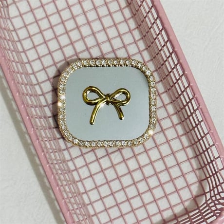 CUTECASEリボン付鏡スマホグリップ キラキラ 綺麗 粘着タイプ ジュエリーデコ 便利 おしゃれ 可愛い ギフトに最適CM5409