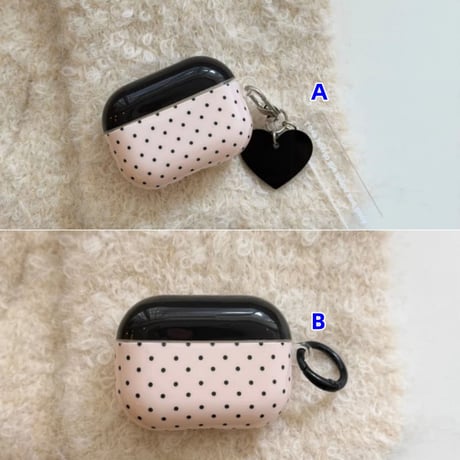 CUTECASE 韓国っぽ Airpods Pro3ケース 水玉模様 Airpods4/3カバー pro2/pro1 リング/ハートキーホルダー 大人可愛いCM6115