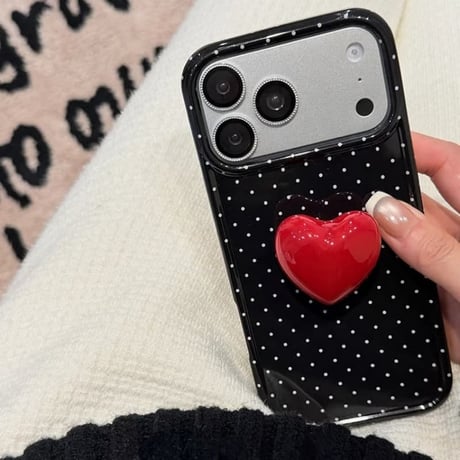 CUTECASE レッドハートスタンド iPhone17Pro/17ケース 水玉模様 iPhone17ProMax/16Pro/15カバー 可愛すぎ CM6038