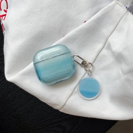 CUTECASE グラデーションブルーカラー Airpods Pro3ケース 光沢感 Airpods 4/3カバーケース AirpodsPro2/1 キーホルダー付き お洒落 CM6163