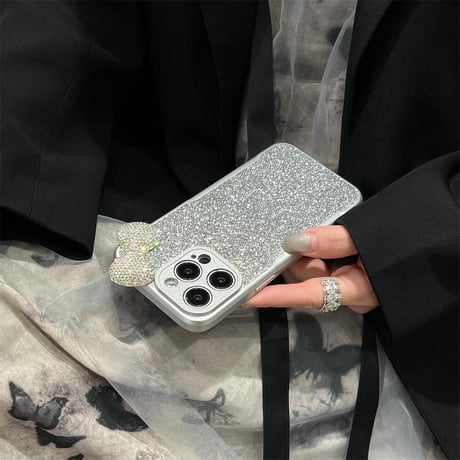 CUTECASEジュエリーリボン iPhone16/16proケース ラメ入り アイフォン14Pro/13/12/11カバー キラキラCM4545