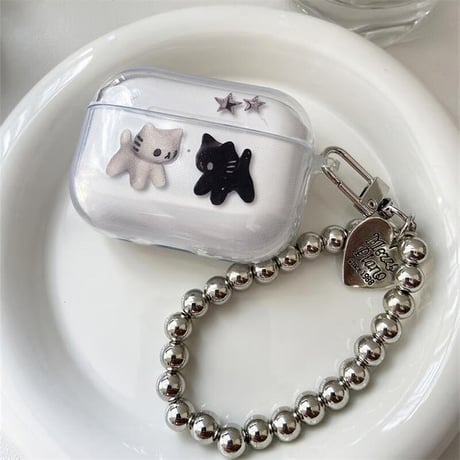 CUTECASE 猫柄 Airpods 4ケース ビーズストラップ付 Airpodspro2/proカバー Airpods3/2 可愛い ギフトにおすすめCM5655