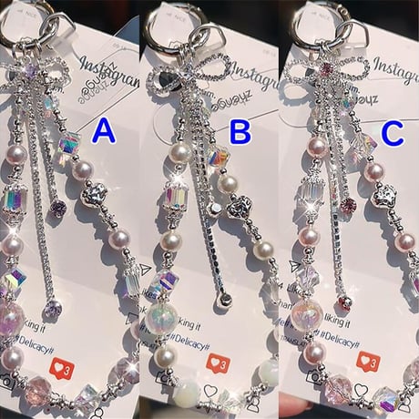 CUTECASE高級感 ストラップ 綺麗キラキラバックチャーム クリスタルキーチェーン 丈夫 全機種対応 女子力アップ 便利人気 CM5504