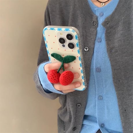 CUTECASEニットサクランボ iPhone16Pro/16ケース 韓国風 水玉模様 iPhone15pro/14/13/12ケース 可愛すぎ 女子力アップ CM4837