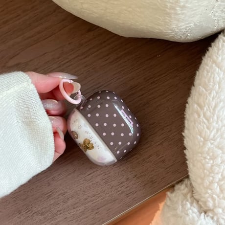 CUTECASE 熊ちゃん Airpods Pro3ケース 水玉模様 Airpods4/3カバー pro2/pro1 可愛い リング/キーホルダー付 光沢感CM6035