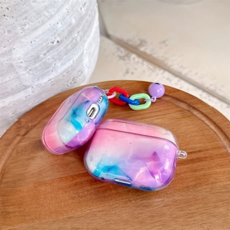 CUTECASE 大理石風 AirpodsPro3ケース グラデーションカラー Airpods4カバー AirpodsPro第2/1世代 光沢感 キーホルダー付CM6510