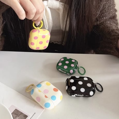 CUTECASE 韓国っぽい AirpodsPro3ケース 水玉模様 Airpods3/pro2カバー 可愛い リング付 ガールズに人気CM5824