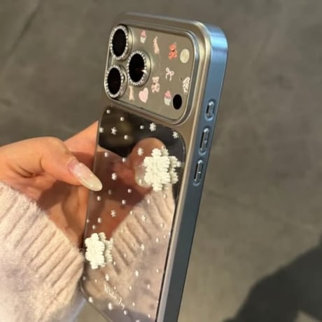 CUTECASE 雪花 ミラー iPhone17/17Proケース きれいメイク直し鏡 iPhone17Promax/16Pro/15カバー メッキ 頑丈 ガールズに人気 CM5951