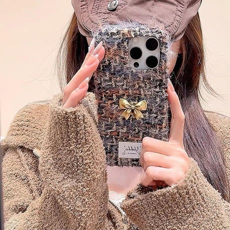 CUTECASEリボン ラシャ iPhone16/16proケース 秋冬に流行る iphone15pro/14/13/12proカバー ガールズファッションCM4939