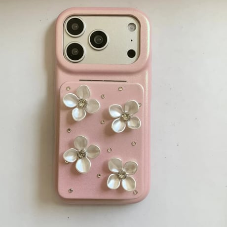 CUTECASE スタンド付ミラー iPhone17/17Proケース リボン/花デコ レザー iPhone17ProMax/16/15/14カバー 高品質 頑丈 上品 オシャレCM6229