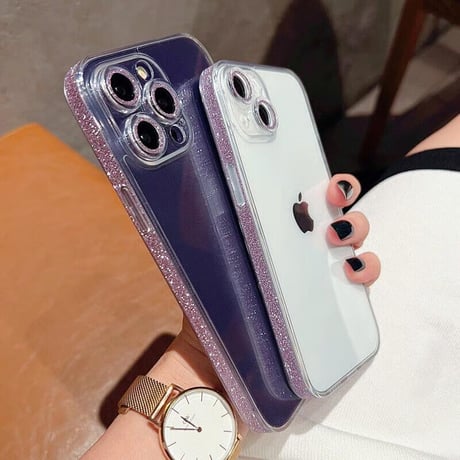 CUTECASE【iPhone15対応】ラメ入り枠 iphone14/13/12promaxカバー キラキラ シンプル オシャレカメラレンズカバー 全面保護 高品質 薄型 黄ばまないCM1877