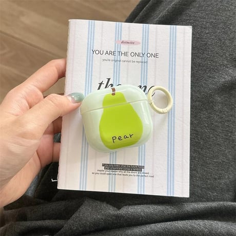 CUTECASE梨柄 Airpods4ケース Pear 韓国風 Airpods3/Pro2ケース airpodspro2カバー キーチェーン付 ギフトにおすすめCM5358