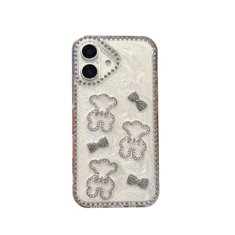 CUTECASE ジュエリー熊iPhone17Promaxケース ラインストーン リボンデコ アイフォン16pro/15/14/14/12カバー 艶感 可愛すぎるCM5927