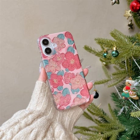 CUTECASEラメ花柄 iphone16/16proケース おしゃれ ピンク iphone15pro/14/13proケース 可愛い 女子力高い CM5023