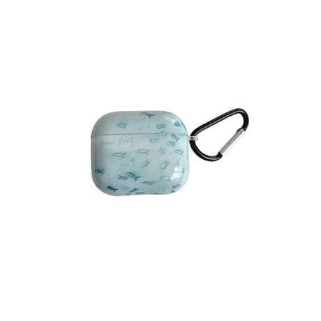 CUTECASE 海 魚 AirpodsPro3ケース グラデーションブルー Airpods4/3カバー AirpodsPro第2/1世代 カラビナ付き おしゃれCM6354