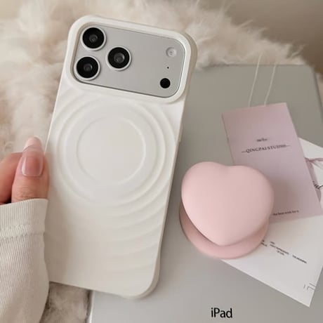 CUTECASE ピンクハートグリップ iPhone17/17Proケース MagSafe対応 iPhone16Pro/15/14ケース 耐衝撃 シンプル 高級感 CM6088