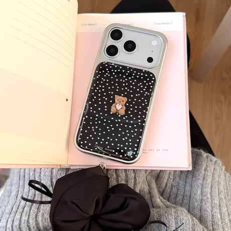 CUTECASE ダイヤ熊ちゃん iPhone17Pro/17ケース 水玉模様 iPhone16Pro/15カバー ストラップ 女子力高い CM5919