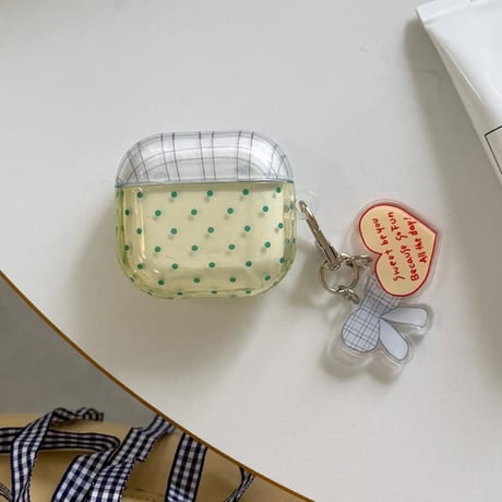 CUTECASE 淡色系 Airpods Pro3ケース 水玉模様 Airpods4/3カバー pro2/pro1 リング/ハートキーホルダー 大人可愛いCM6186