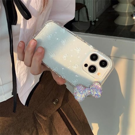 CUTECASEリボン iPhone16/16Proケース ダイヤリボン ラメ入り iPhone15Pro/14/13Proカバー キラキラ めっちゃ可愛い 高級感 CM4690