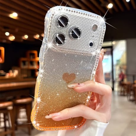 CUTECASEうねうねジュエリーライン iPhone17Promaxケース ハート柄 iPhone17/16/15/14ケース グラデーションカラー レンズ保護CM6325