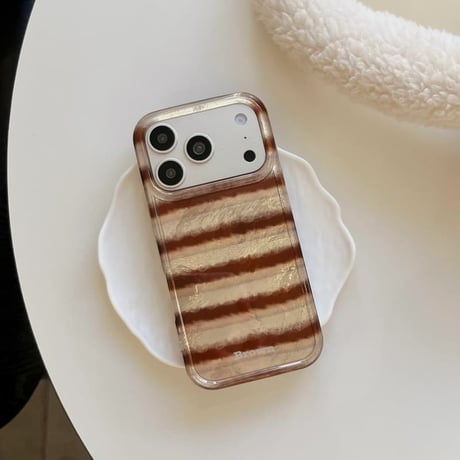 CUTECASE 熊グリップ iPhone17/17Proケース シック縞模様 アイフォン16ProMax/15Pro/14カバー スタンド機能 可愛いCM5912