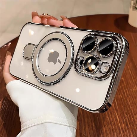 CUTECASEiPhone16Pro/16ProMaxケース MagSafeリングスタンド iPhone15Pro/14/13ケース レンズカバー 黄ばまない CM4641