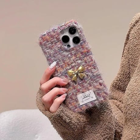 CUTECASEリボン ラシャ iPhone16/16proケース 秋冬に流行る iphone15pro/14/13/12proカバー ガールズファッションCM4939