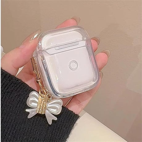 CUTECASEパールリボン Airpods3/2ケース 透明 Airpodspro2/proカバー 可愛いチャーム付 女子力アップCM4571